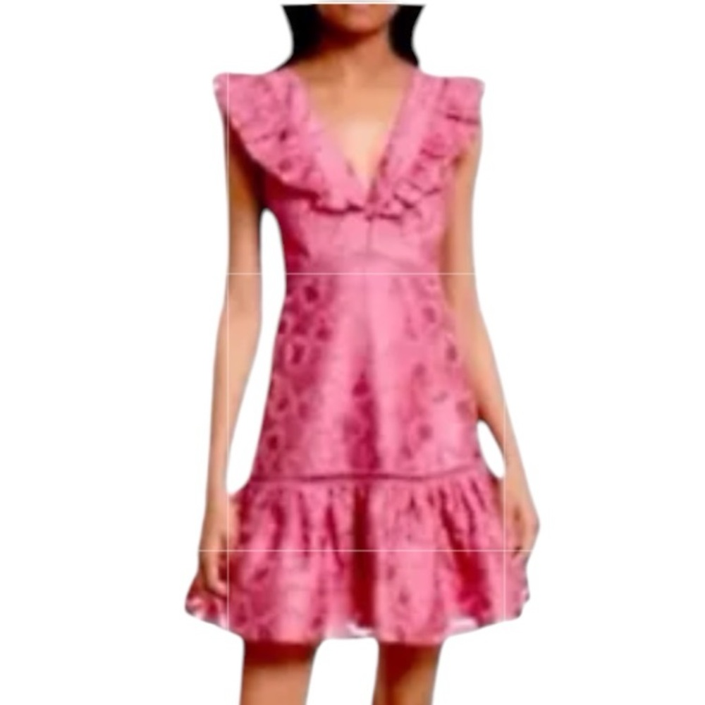 $495 Rebecca Taylor Floral Jacquard Dress 12 Pink Vintage Design Silk Blend NWT